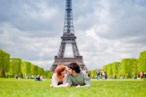 romantic couple in Front of Eiffel Tower